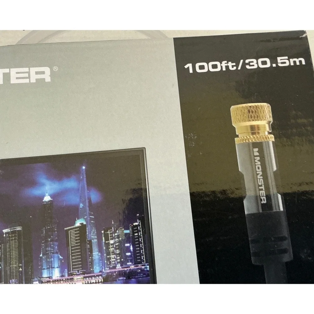 Monster Coaxial RG-6 Cable 100ft In-Wall Rated Gold Plated Connectors Black